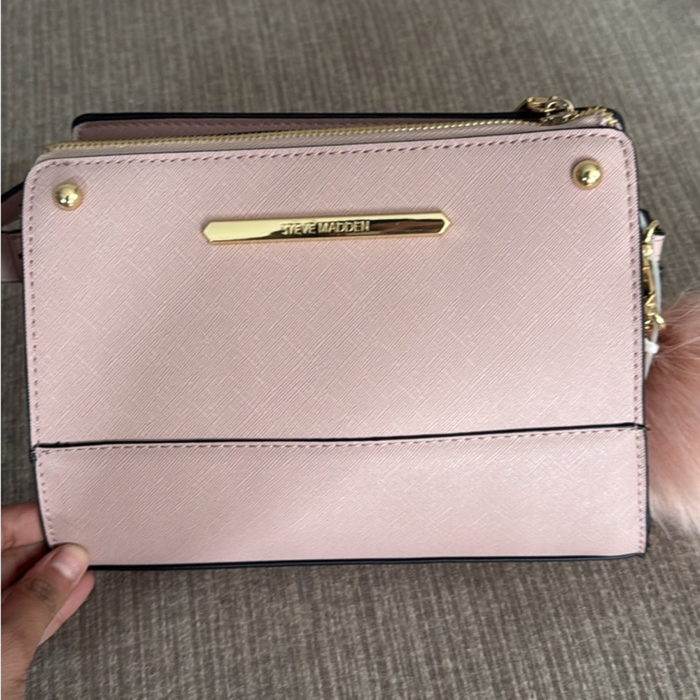 Steve Madden Pale Pink Saffiano Crossbody with Gold Hardware